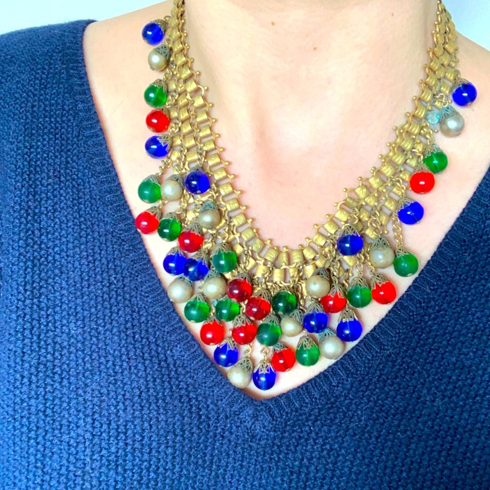 Vintage Brass and Teardrop Bead Necklace